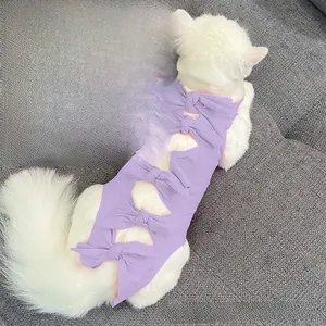 Detail view of cotton cat recovery suit with breathable fabric and secure back ties