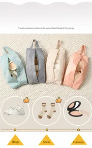 Macro detail of portable travel storage bags in four colors with handle and zipper