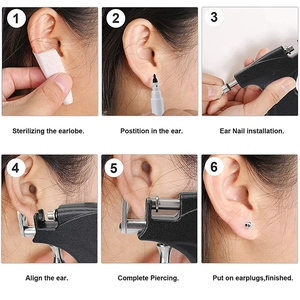 Professional ear piercing gun kit with 6-step instruction guide for home use