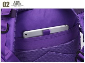 Close-up of tactical backpack back pocket for iPad with breathable mesh padding