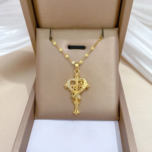 Heart Cross Pendant Necklace With Stainless Steel Chain And Zirconia Copper Mom Engraving Mothers Day Gift Elegant For Women