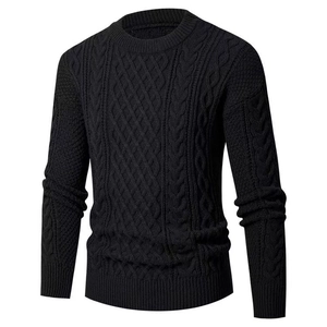 Maglione da uomo nero in maglia a trecce con girocollo e maniche lunghe casual