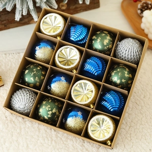 Detailed set of 16 assorted Christmas balls in a gift box with matte and glitter finishes
