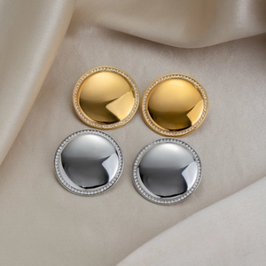 Exaggerated Stainless Steel Pave Rhinestone Round Earrings For Women Gold Silver Plated Geometric Mirror Surface Finger Ring Fashion Jewelry