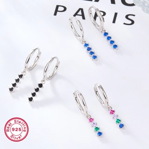 925 sterling silver hoop earrings with four vertical colorful round cubic zirconia stones