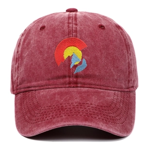 Vintage washed red cotton baseball cap with Colorado flag mountain sun embroidery