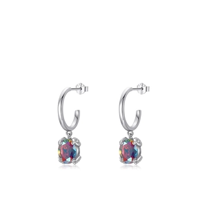 S925 sterling silver drop earrings featuring oval-cut rainbow cubic zirconia stones