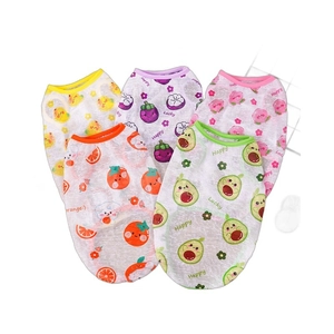 Breathable mesh pet summer vests in various fruit patterns and colors for large dogs