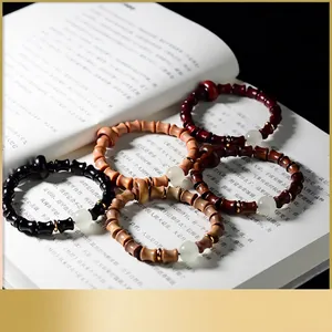 Bracelet En Perles De Bois Santal Ébène Forme Bambou Zen Bouddha Méditation Rétro Bijoux Ethniques Unisexe