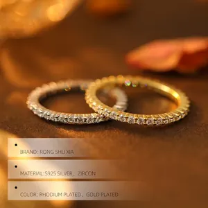 Elegant S925 sterling silver eternity rings with full zircon stones in gold and silver
