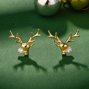 Boucles D'oreilles Puces Renne Bois Cuivre Avec Zircone Bijoux De Noël Pour Femmes Mignon Nouveauté