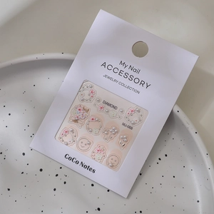 3D floral and pearl nail art sticker set MJ-068 displayed in a white ceramic tray
