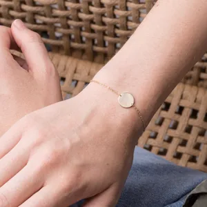 Minimalist Stainless Steel Bracelet Round Disk Pendant Gold Plated Adjustable Chain Jewelry For Women