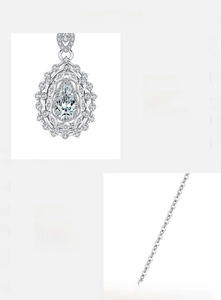Macro shot of s925 silver water drop pendant with sparkling cubic zirconia inlay detail