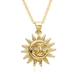 Vintage sun and moon face tarot pendant necklace with gold plating and zircon inlay
