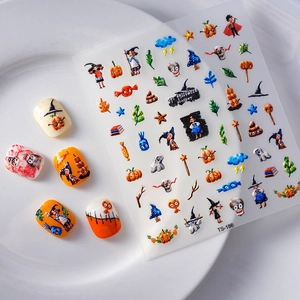 Adesivi per unghie 5D Halloween con zucche e fantasmi in rilievo per nail art fai da te