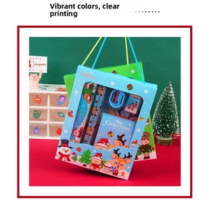 Detailed Christmas stationery set including pencil, ruler and notebook in a gift box