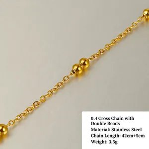 18k gold plated stainless steel bead chain necklace with 42cm plus 5cm extension