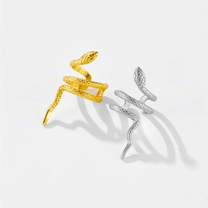 Minimalist S925 sterling silver snake cuff earrings in gold and silver finish