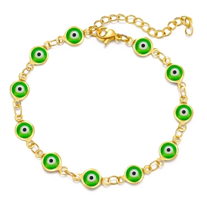 Goldenes Armband mit grünen Evil Eye Perlen und verstellbarem Karabinerverschluss