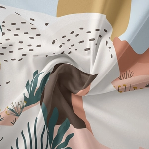 Detailed close-up showing the soft fabric texture and artistic Nordic cactus print