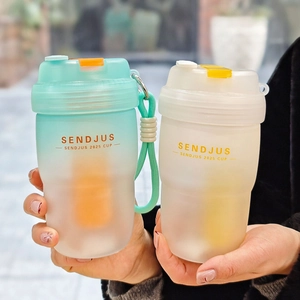Dual-drinking gradient blue and frosted white portable water bottles with carry handle