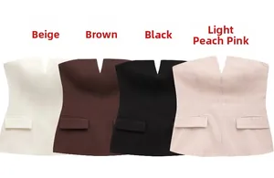 Top a fascia senza spalline con scollo a V in beige, marrone, nero e righe rosa