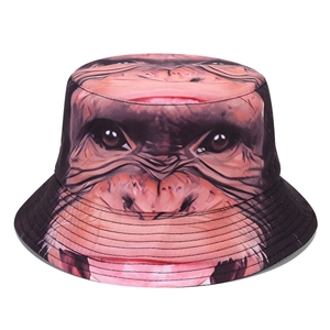 Double-sided reversible bucket hat with 3D gorilla print and sun protection design