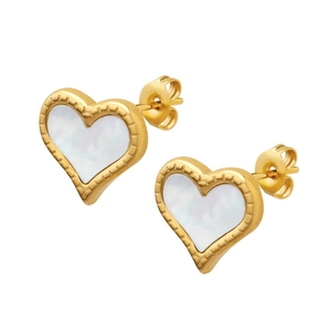 Boucles d'oreilles cœur vintage en or 18 carats avec incrustation de nacre