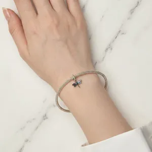 S925 sterling silver dragonfly bracelet with colorful zircon stones on mesh chain