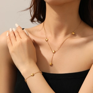 Star Pendant Necklace And Bracelet Stainless Steel 18K Gold Plated Non-fading Fashion Jewelry For Women