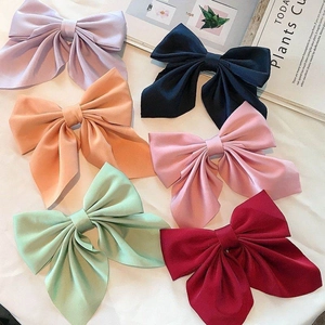 Large Bow Hair Clip Satin Fabric Double Layer Long Ribbon Sweet Duckbill Clip Hair Accessory For Women Girls French Style