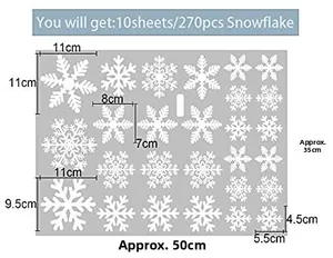 Guide des tailles des autocollants flocons de neige blancs montrant 270 pièces en détail