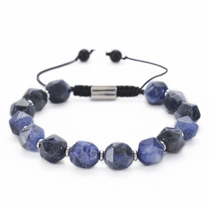 Faceted Natural Stone Braided Bracelet Adjustable Handmade Beaded Gemstone Jewelry With Alloy Spacers For Men Women