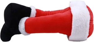 Detail of plush Santa Claus legs with red trousers and black boots for Christmas decor