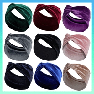 Grid display of nine plush bow headbands in various solid colors for daily skincare