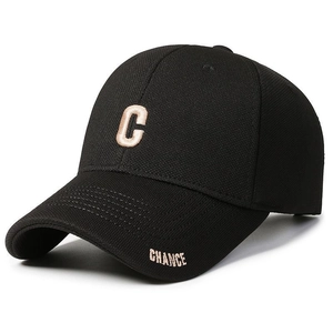 Classic black baseball cap with 3D gold letter C embroidery and breathable mesh fabric