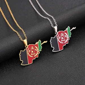 Collier Pendentif Carte Afghanistan Acier Inoxydable Émail Couleurs Drapeau Ethnique Rétro Bijoux Hommes Femmes Couples