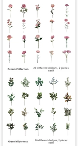 Detailed grid display of vintage floral and botanical PET stickers for journaling
