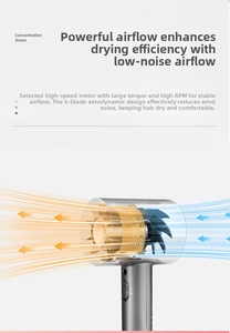 Vue interne du sèche-cheveux montrant le moteur haute vitesse et le ventilateur à 6 pales