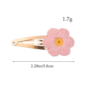 Pink sunflower crochet hair clip with 2.28 inch gold metal snap clip for kids daily wear