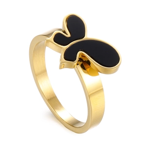 Bague Papillon En Acier Inoxydable Pour Femmes Bijoux De Mode Émail Noir Anneau De Doigt Style Ins