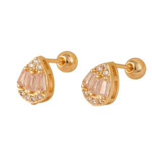 Elegant gold pear-shaped drop earrings featuring crystal pavé and secure screw-back studs