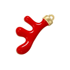 Exquisite red antler pendant with gold metallic cap and loop for jewelry making