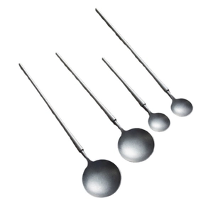 Set of four vintage grey 304 stainless steel spoons with unique bamboo texture handles