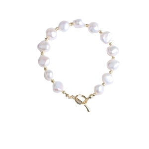 Bracciale di perle barocche d'acqua dolce con chiusura OT dorata e perline