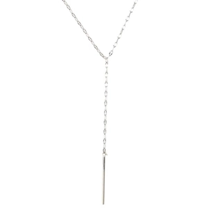 Minimalist Y-shaped stainless steel necklace with silver bar tassel pendant design