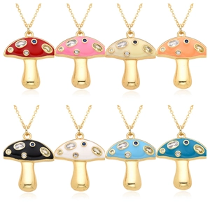 Mushroom Pendant Necklace Copper Colorful Cubic Zirconia Enamel Forest Style Fashion Jewelry For Women