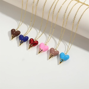 Classic love heart enamel pendant necklaces in six colors with gold drip detail