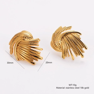 Irregular swirl design gold stainless steel earrings with radioactive texture finish